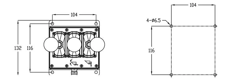 Dimensions for Single axis joystick